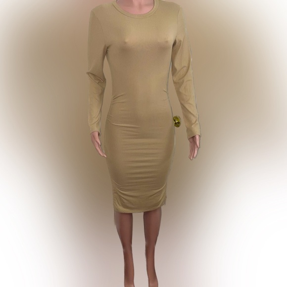 Ribbed Drawstring Stretch Midi Dress - Picture 2 of 7